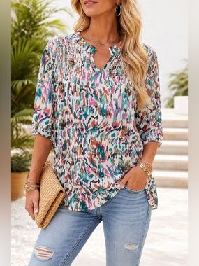 Washco Apparel Multicolor Print Flowy Blouse